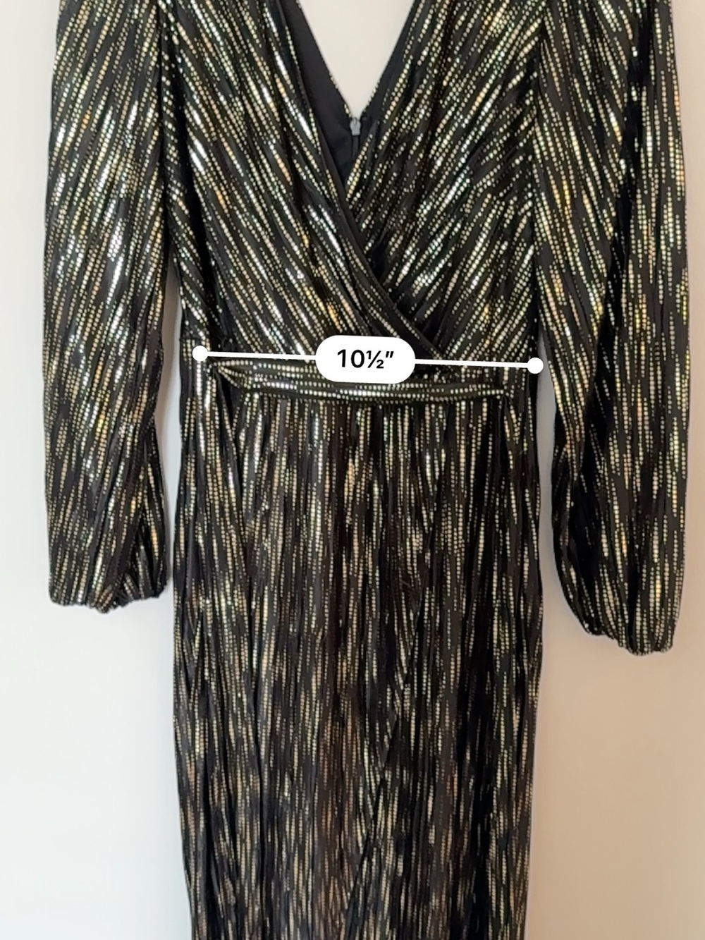 GUESS Black Gold Metallic Wrap Maxi Dress Long Sleeve Party Cocktail - Picture 9 of 10
